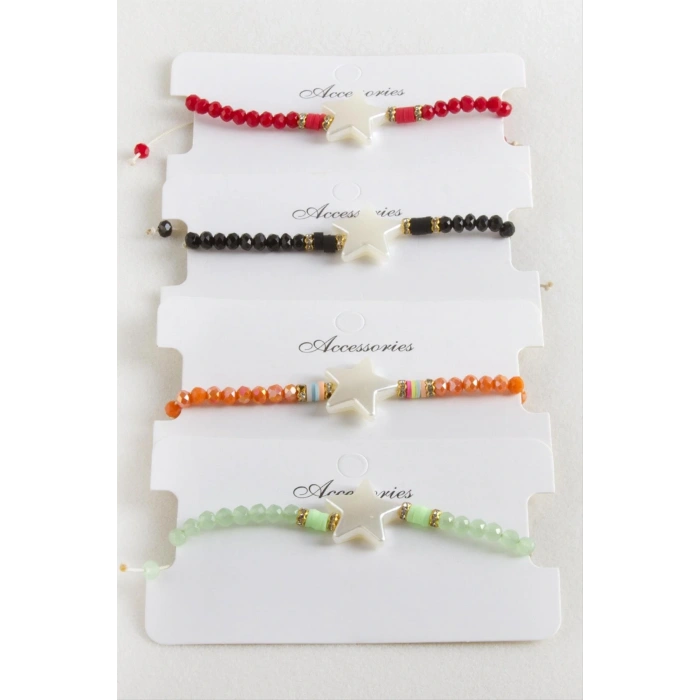 Yıldız İnci Kristal Makrome İp Bileklik