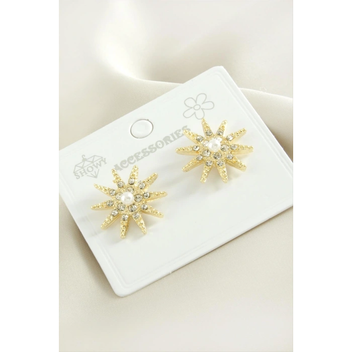 Yıldız İnci Taşlı Metal Küpe