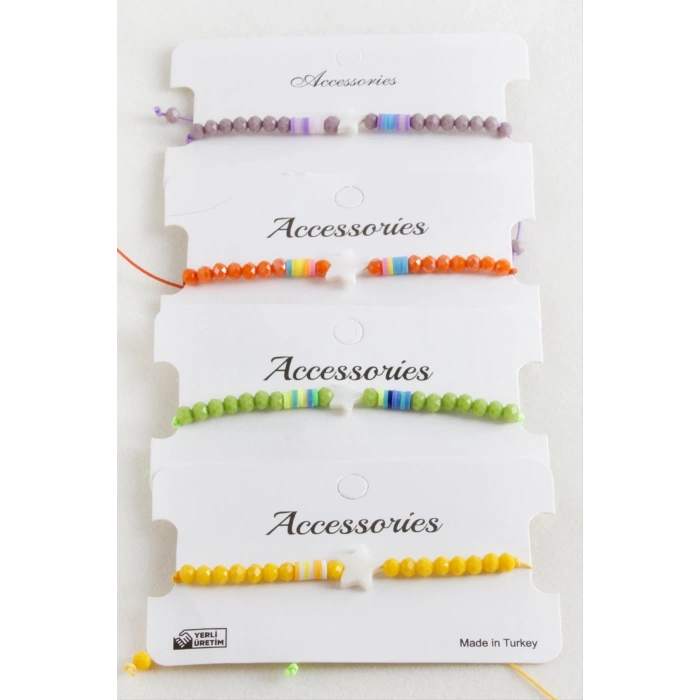 Yıldız Sedef Kristal Makrome İp Bileklik