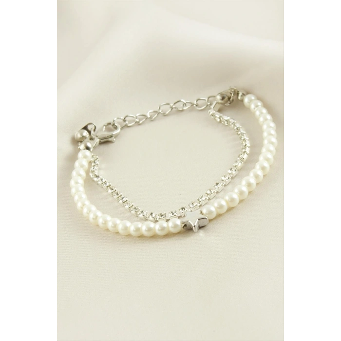 Yıldız Şerit Taşlı İnci Bileklik