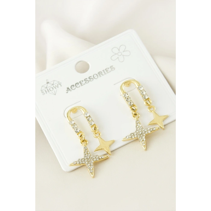 Yıldız Taşlı Metal Küpe