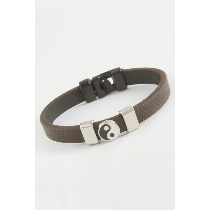 Ying Yang Kaliteli Suni Deri Bileklik