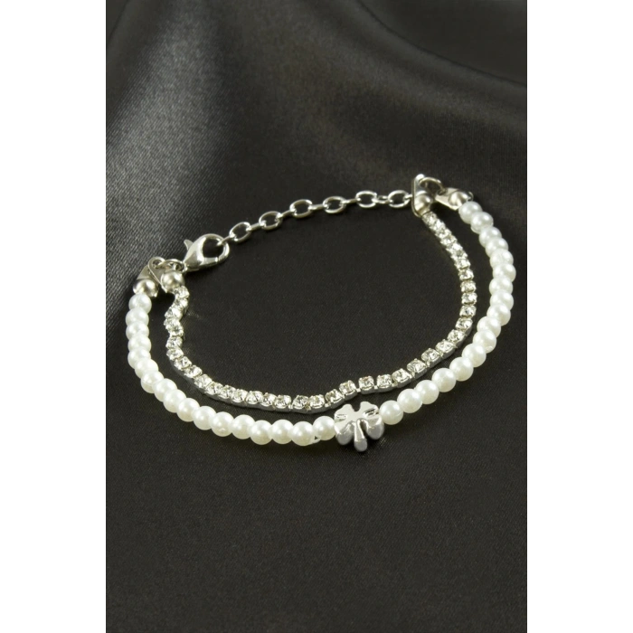 Yonca Şerit Taşlı İnci Bileklik