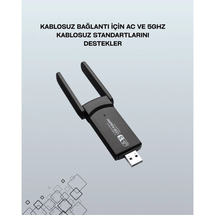Yüksek Hızlı 1200 Mbps Çift Bant Usb Wifi Adaptör – Güçlü Sinyal, Geniş Uyumluluk