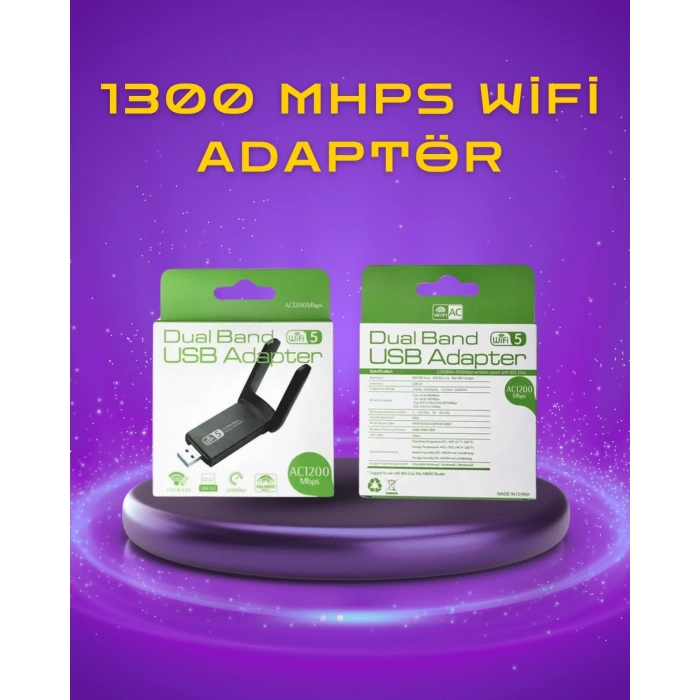Yüksek Hızlı 1200 Mbps Çift Bant Usb Wifi Adaptör – Güçlü Sinyal, Geniş Uyumluluk