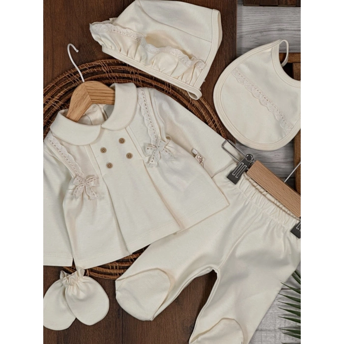 Yüksek Kalite Pamuk Kız Bebek 5li Hastane Çıkış Seti