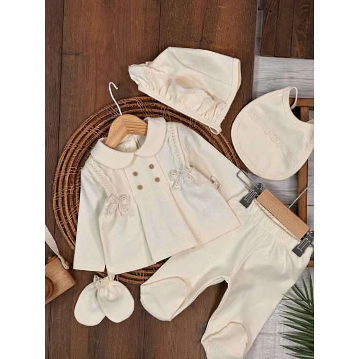 Yüksek Kalite Pamuk Kız Bebek 5li Hastane Çıkış Seti