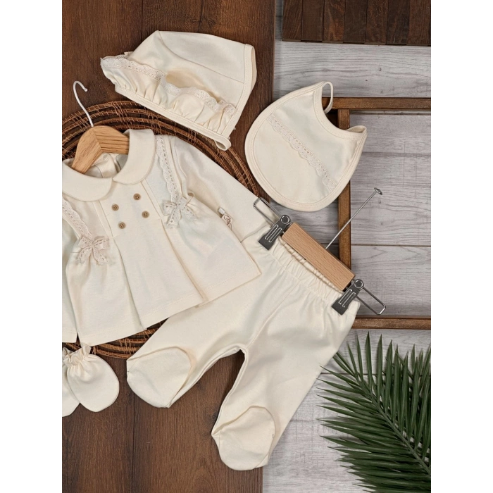 Yüksek Kalite Pamuk Kız Bebek 5li Hastane Çıkış Seti