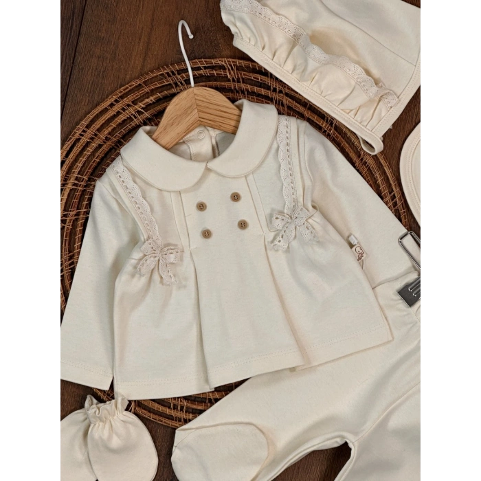 Yüksek Kalite Pamuk Kız Bebek 5li Hastane Çıkış Seti