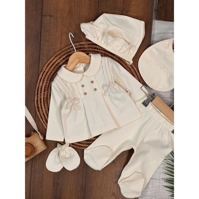 Yüksek Kalite Pamuk Kız Bebek 5li Hastane Çıkış Seti