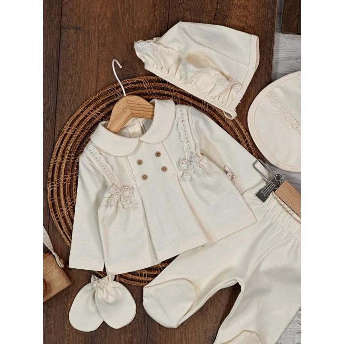 Yüksek Kalite Pamuk Kız Bebek 5li Hastane Çıkış Seti