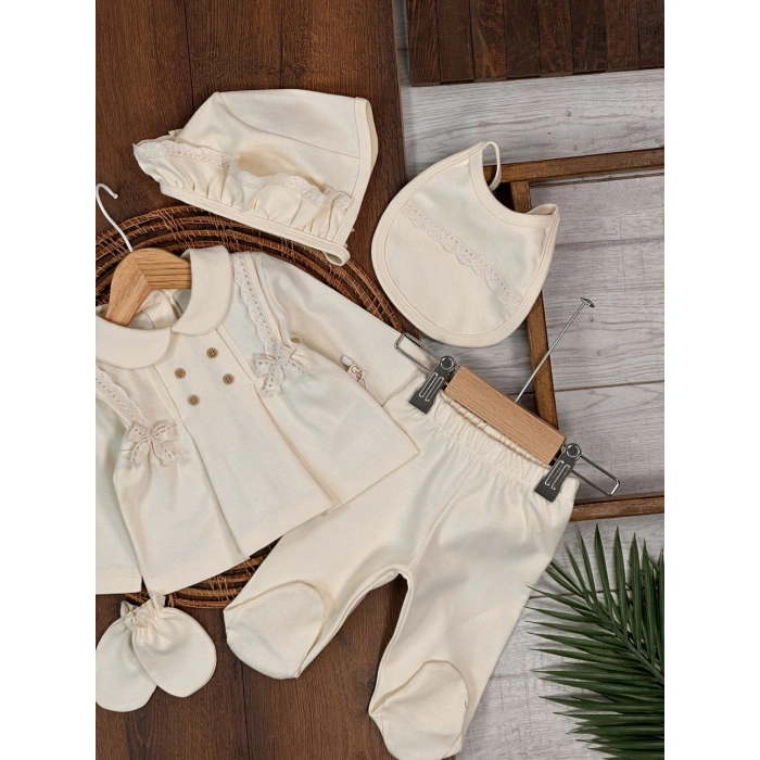 Yüksek Kalite Pamuk Kız Bebek 5li Hastane Çıkış Seti