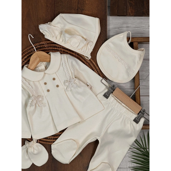 Yüksek Kalite Pamuk Kız Bebek 5li Hastane Çıkış Seti