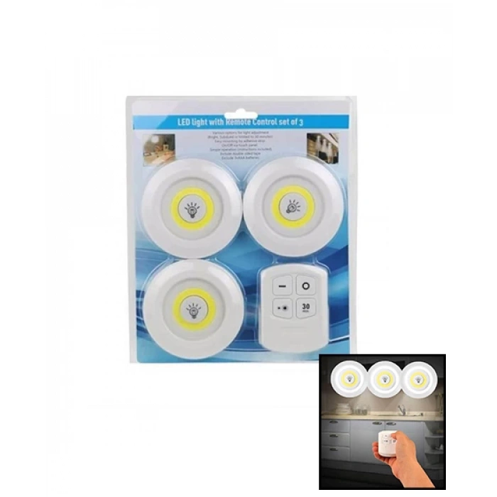 YUVARLAK 3 PARÇA  DOKUNMATİK - KUMANDALI LAMBA SETİ (4887)