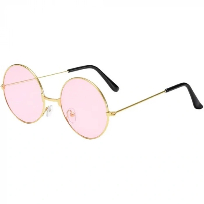 Yuvarlak Cam John Lennon Tarzı Gold Pembe Gözlük