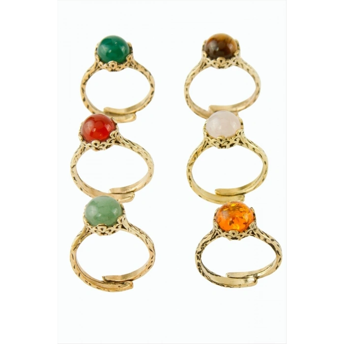 Yuvarlak Doğaltaşlı Otantik Yüzük