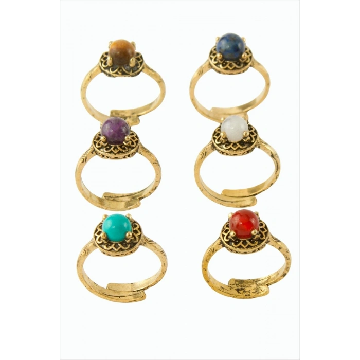 Yuvarlak Doğaltaşlı Otantik Yüzük