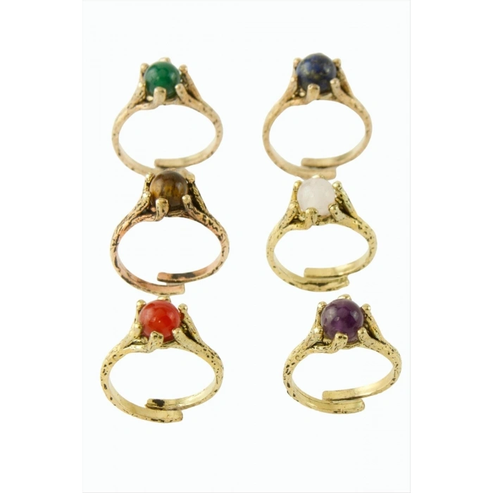 Yuvarlak Doğaltaşlı Otantik Yüzük