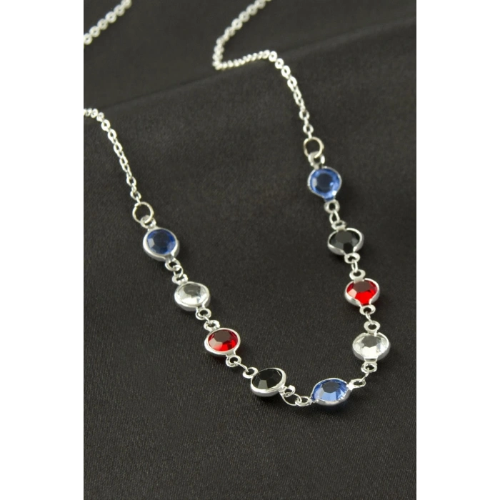 Yuvarlak Kristal Taşlı Kolye