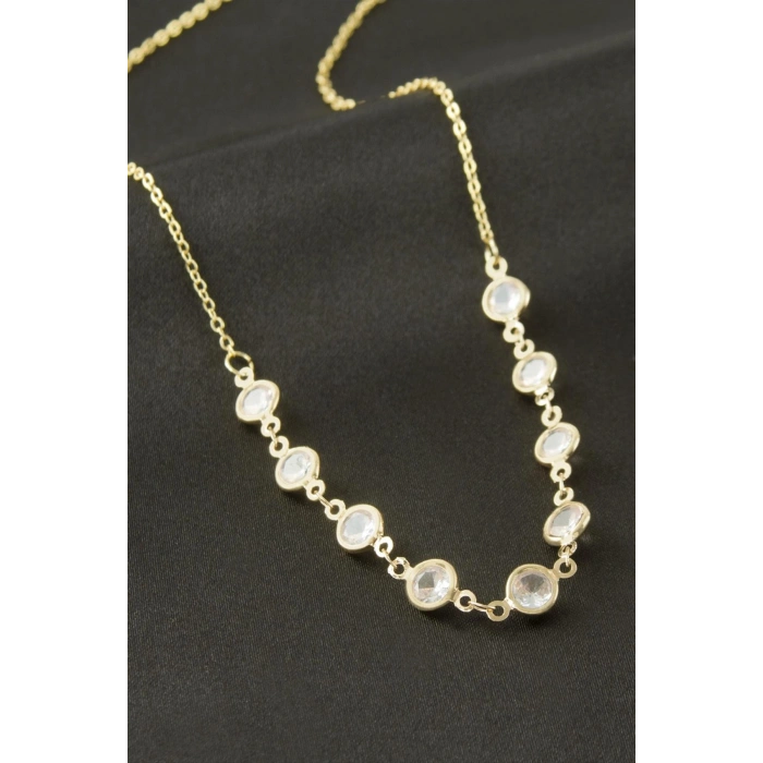 Yuvarlak Kristal Taşlı Kolye