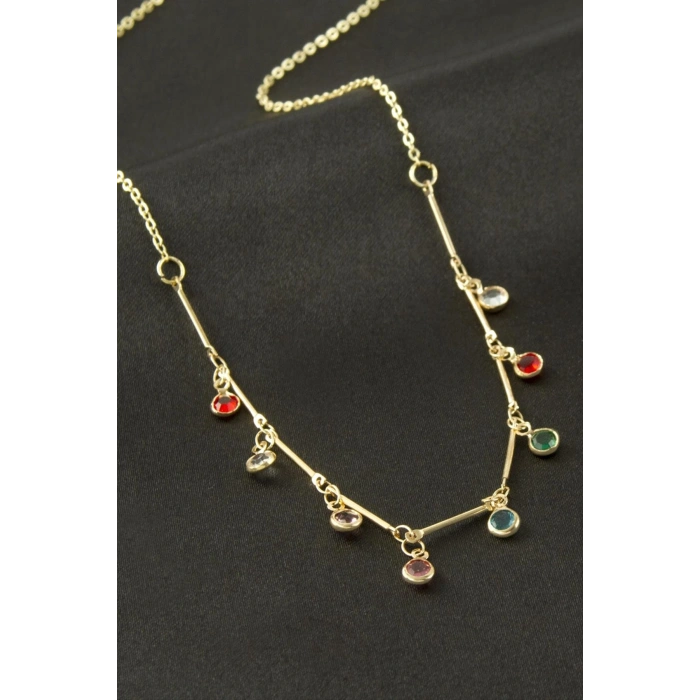 Yuvarlak Kristal Taşlı Kolye