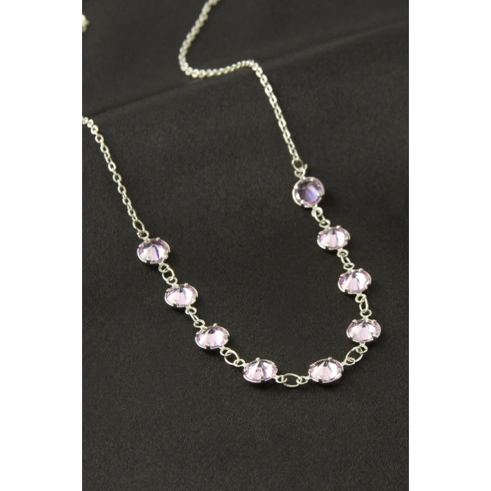 Yuvarlak Kristal Taşlı Kolye