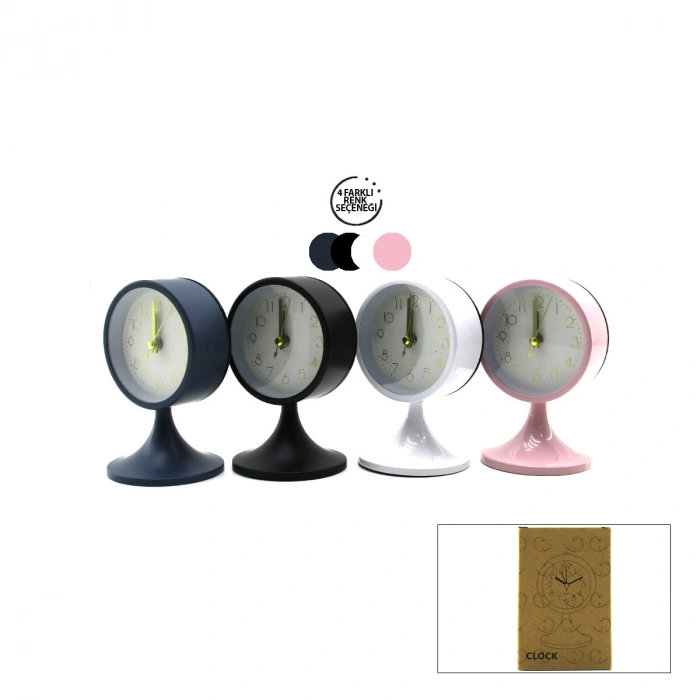 YUVARLAK MASA ÇALAR SAAT METAL KASA RENKLİ PİLLİ - AYAKLI ÇAP: 8.5CM BGC-5 (4887)