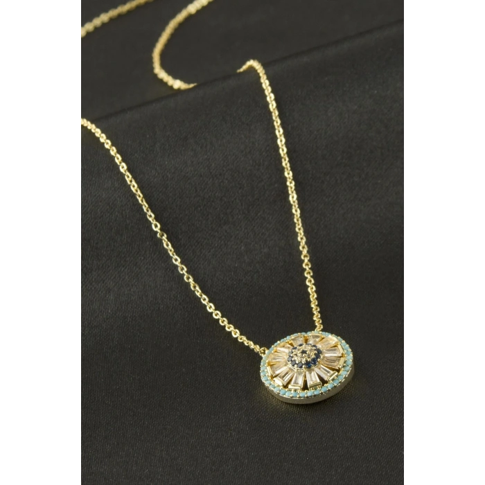 Yuvarlak Nazar Zirkon Taşlı Kolye