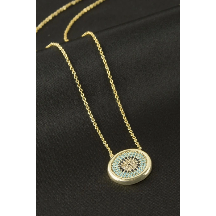 Yuvarlak Nazar Zirkon Taşlı Kolye