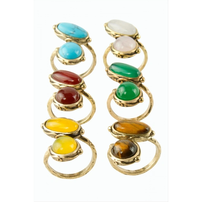 Yuvarlak Oval Doğaltaşlı Otantik Yüzük