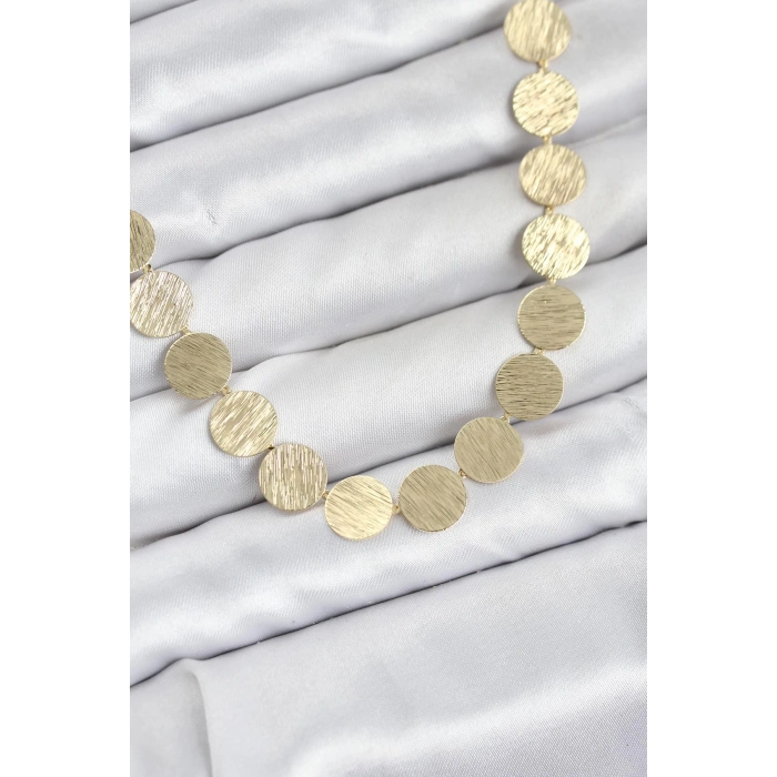 Yuvarlak Plaka Model Gold Renk Kadın Kolye - TJ-BKO10827