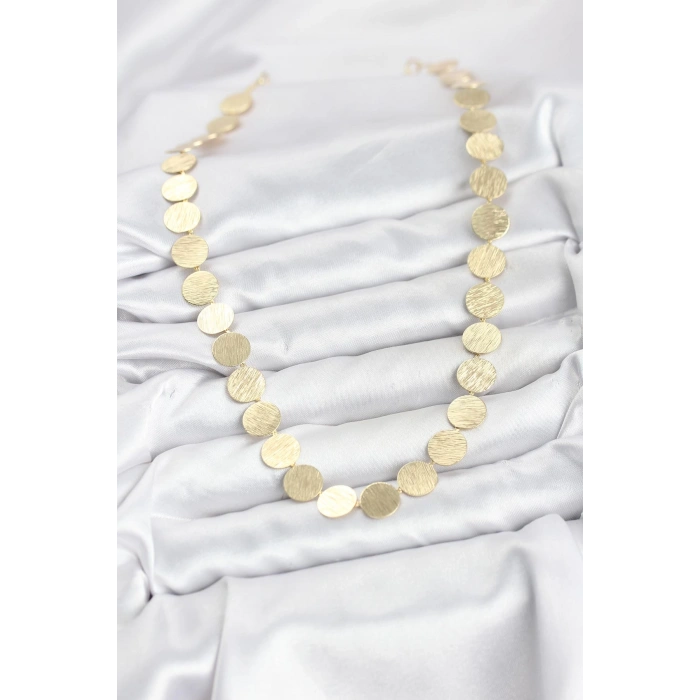 Yuvarlak Plaka Model Gold Renk Kadın Kolye - TJ-BKO10827