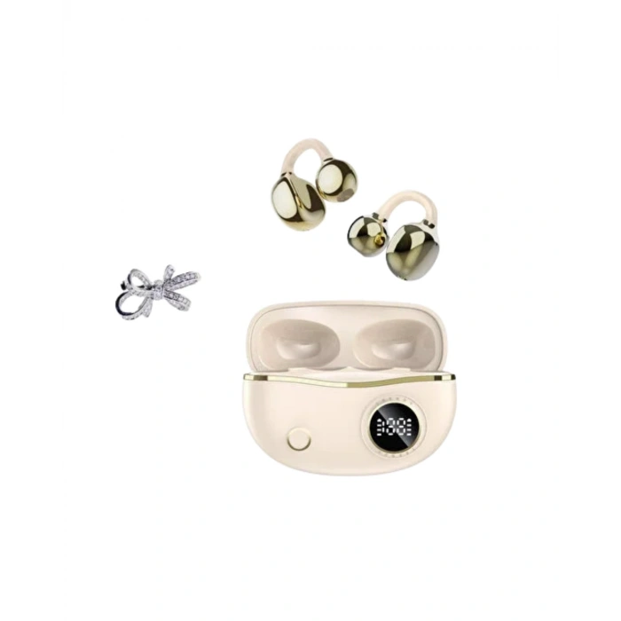 Zarif Tasarımlı Kablosuz Bluetooth Kulaklık Uzun Pil Ömrü 2 Kurdele Küpe Hediyeli