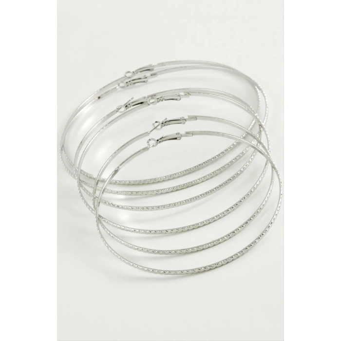 Zikzak Desenli Metal Halka Küpe 6 Adet