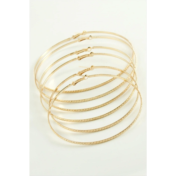 Zikzak Desenli Metal Halka Küpe 6 Adet