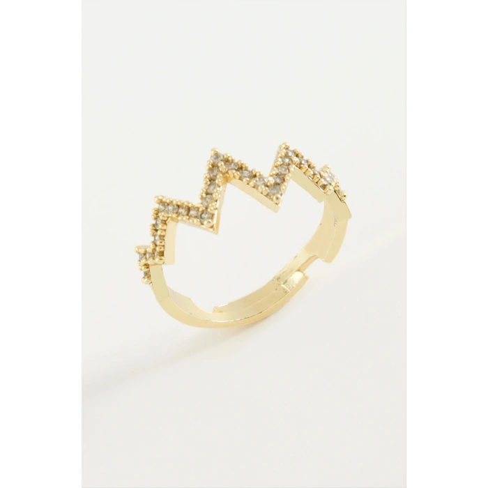 Zikzak Taşlı Metal Yüzük