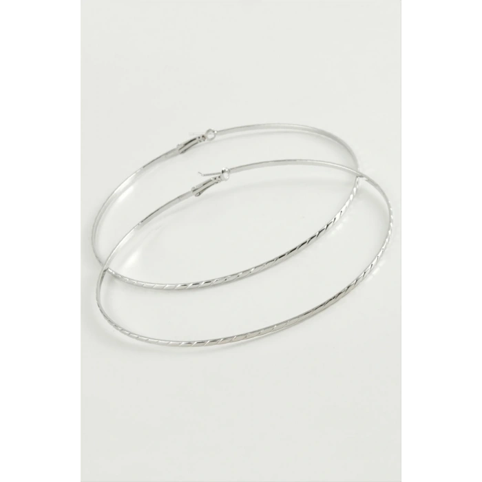 Zincir Çizgili Metal Halka Küpe 8-9-10 cm