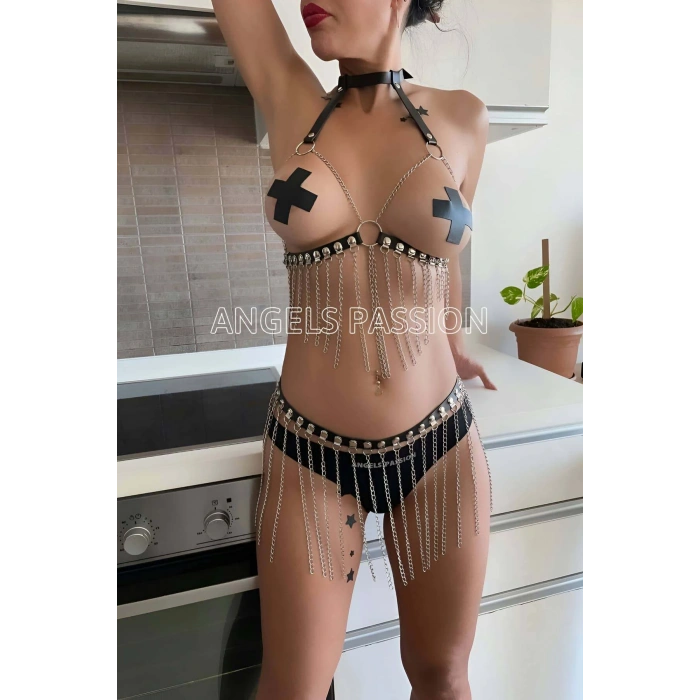 Zincirli Seksi Harness Takım, Zincirli Etek - Brf504