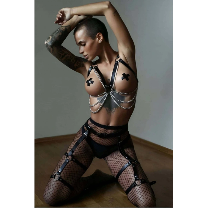Zincirli Seksi Jartiyer Harness Takım - Brf497