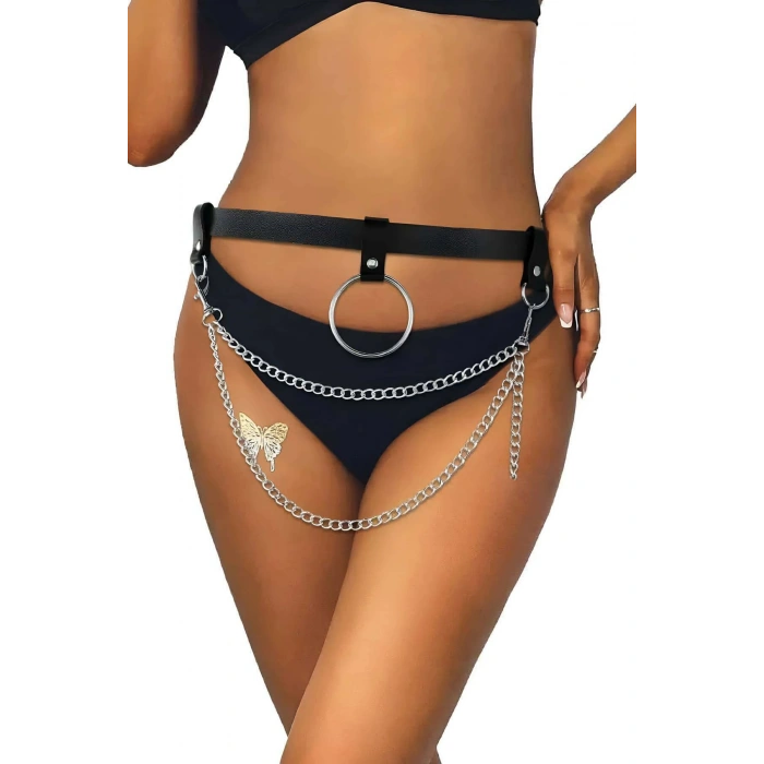 Zincirli Şık Deri Bel Harness - Brf923