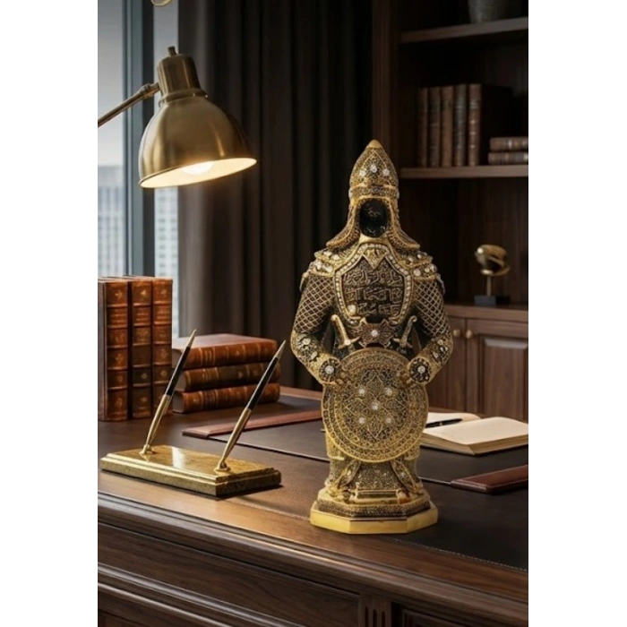 Zırhlı Cevşen Ayetli Asker Gold Biblo Sert Polyester İnce Detaylı İşçilik Taş İşlemeli 23 cm