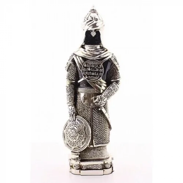Zırhlı Cevşen Ayetli Asker Gümüş Biblo 3 Boyutlu Büyük Boy 32 cm-017