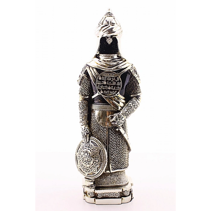 Zırhlı Cevşen Ayetli Asker Gümüş Biblo 3 Boyutlu Büyük Boy 32 cm-017