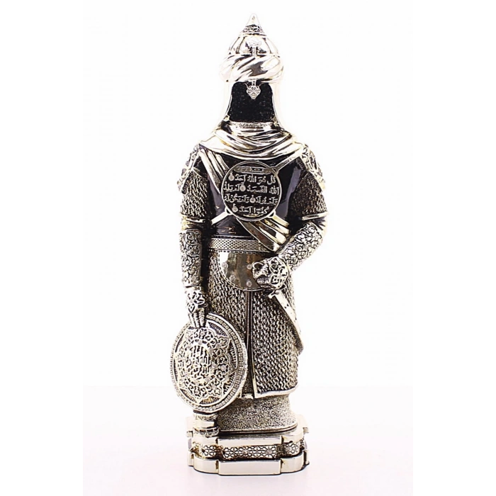 Zırhlı Cevşen Ayetli Asker Gümüş Biblo 3 Boyutlu Büyük Boy 32 cm-017
