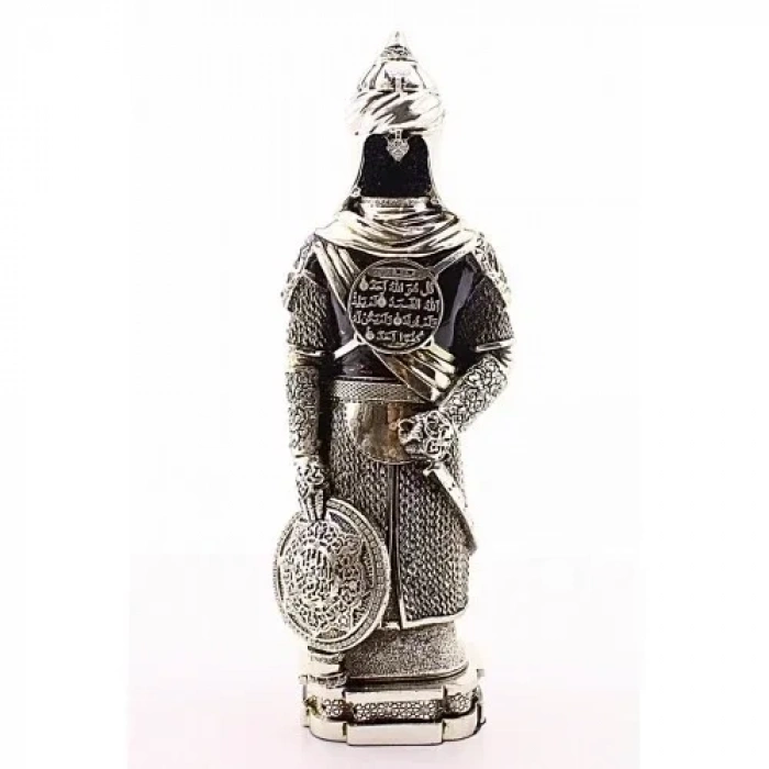 Zırhlı Cevşen Ayetli Asker Gümüş Biblo 3 Boyutlu Büyük Boy 32 cm-017
