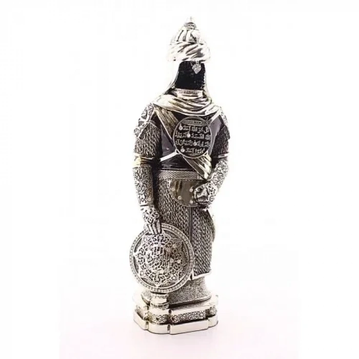 Zırhlı Cevşen Ayetli Asker Gümüş Biblo 3 Boyutlu Büyük Boy 32 cm-017