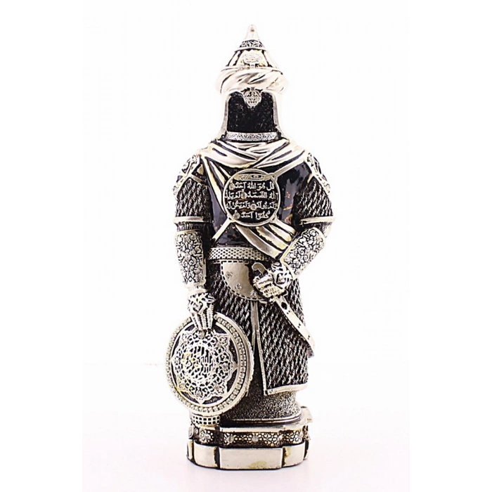 Zırhlı Cevşen Ayetli Asker Gümüş Biblo 3 Boyutlu Küçük Boy 24 cm-022