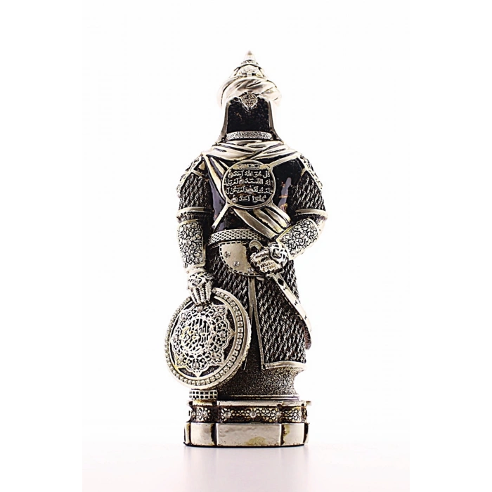 Zırhlı Cevşen Ayetli Asker Gümüş Biblo 3 Boyutlu Küçük Boy 24 cm-022