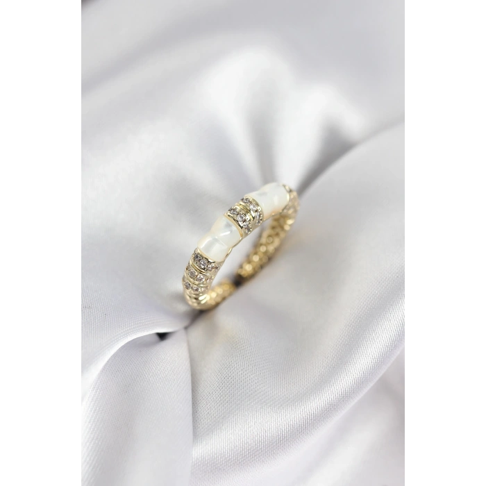 Zirkon Taşlı Kemik Model Gold Renk Kadın Yüzük - TJ-BYK3932