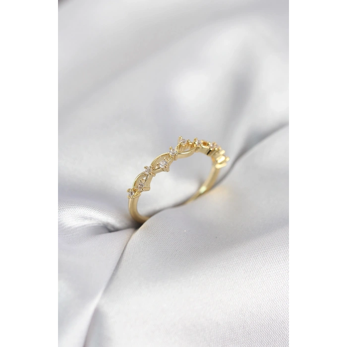 Zirkon Taşlı Pirinç Gold Renk Kadın Yüzük - TJ-BYK4137